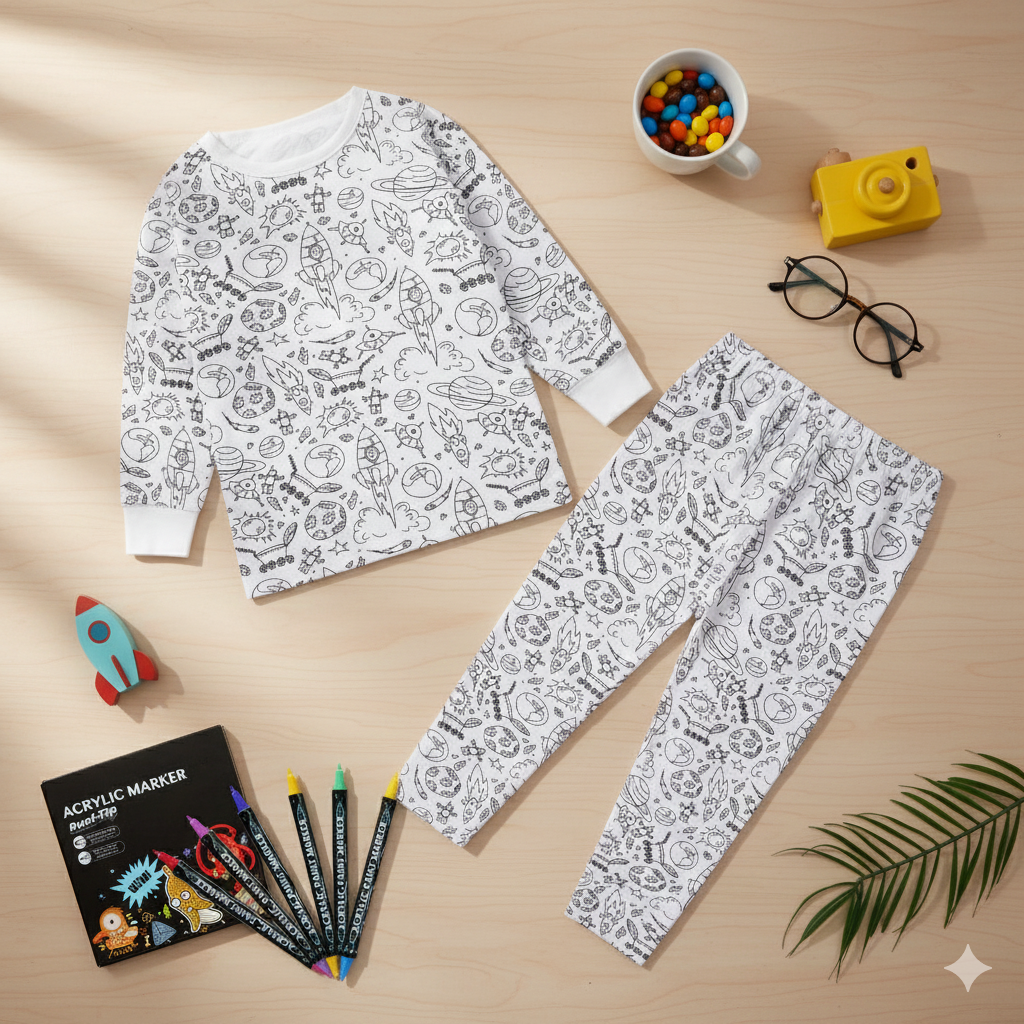 Back to Color - Pyjama Colorable Enfant Lavable et Réutilisable | 2-10 ans