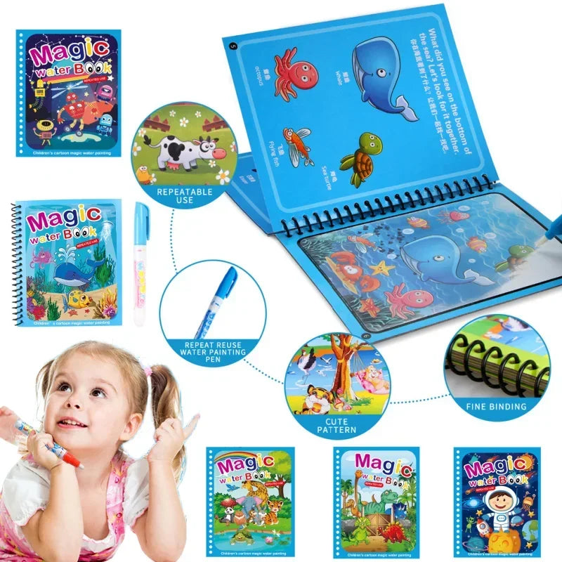 Livres de coloriage pour enfants, livre d'eau magique avec stylo de 2 à 4 ans, jouet éducatif d'apprentissage, jouets Montessori pour bébés